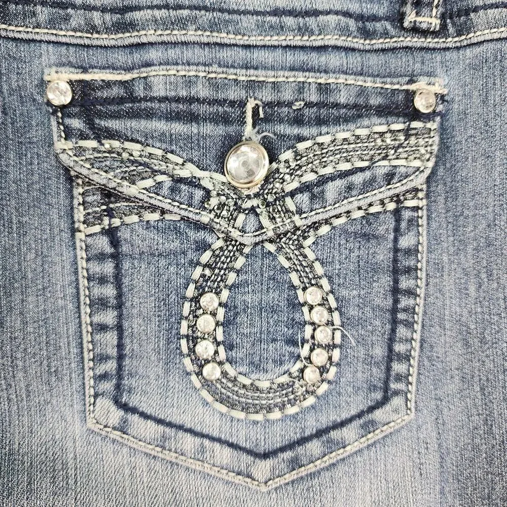 Earl Jeans Women’s 8P Bootcut Blue Stretch Denim Mid Rise Embellished Soft 32x26 - Picture 7 of 13